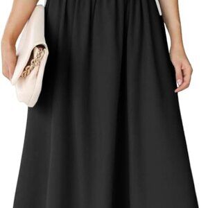 Women's Midi Dress Off Shoulder Puff Sleeve Summer Casual Flowy A Line Beach